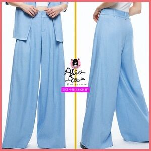 Alice + Olivia Scarlet Wide Leg Blue Linen Blend Flare Pant